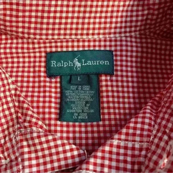 Ralph Lauren Boys Red Gingham Preppy Button Up Shirt Size L - Picture 2 of 6